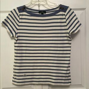 LRL LAUREN JEANS CO. RALPH LAUREN Striped Popover Top with Zipper Detailing
